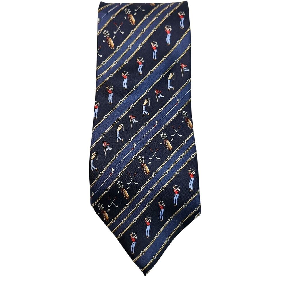 FIRENZE Morfeo Silk Tie Country Club‎ Men's Navy Golf Print Italy Gift Necktie